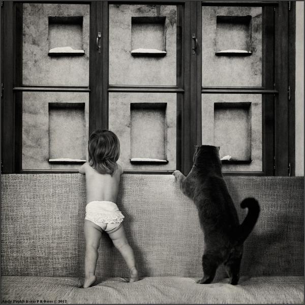 Andy-Prokh, Girl-and-Cat, Black-and-white, black-and-white-photography