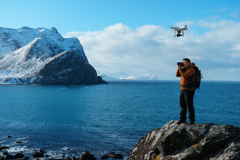 The DJI Phantom Drone  hovers overhead as Chris captures a landscape photo