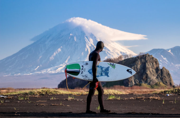 Surfing Among Ice-Covered Volcanoes in Kamchatka, Russia