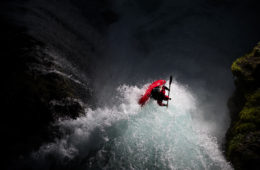 Photographer Krystle Wright Uses Drone-Mounted Speedlights to Capture a Kayaker Cresting a Waterfall